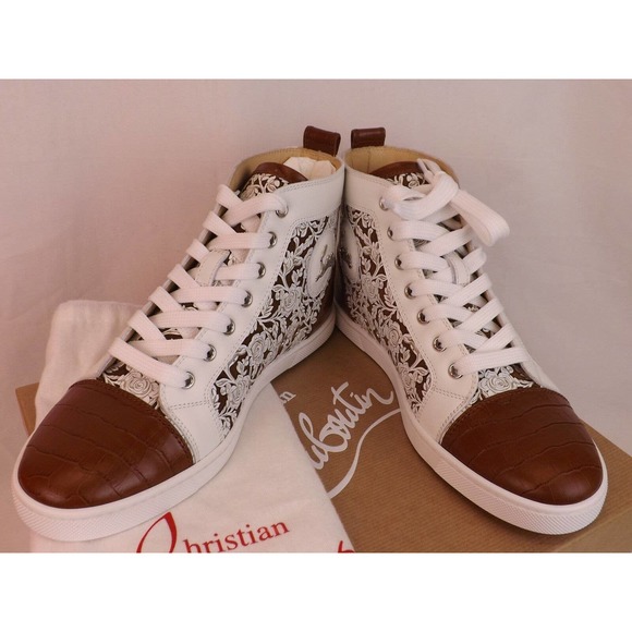 NIB LOUBOUTIN BIP BIP LASER FLORALS TAN CROC PRINT LEATHER HI TOP SNEAKERS 39.5 - Picture 10 of 12
